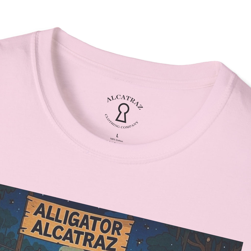 Raza Alligator Alcatraz T-Shirt, Campfire Graphic Tee Outdoor Adventure Shirt, Boots and belts