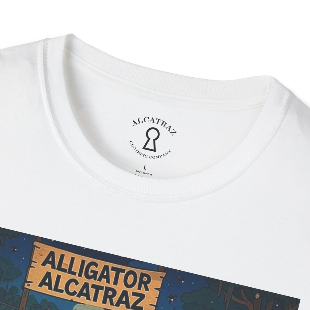 Raza Alligator Alcatraz T-Shirt, Campfire Graphic Tee Outdoor Adventure Shirt, Boots and belts