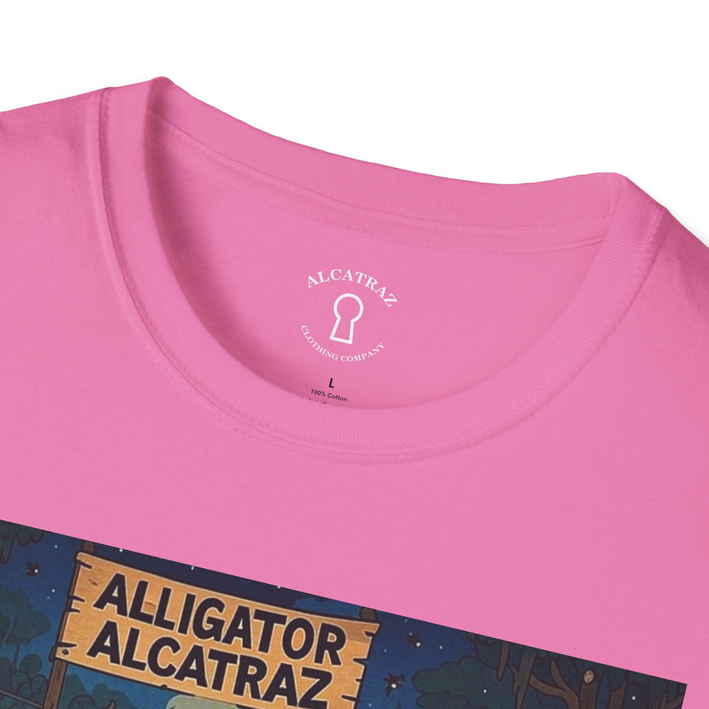 Raza Alligator Alcatraz T-Shirt, Campfire Graphic Tee Outdoor Adventure Shirt, Boots and belts